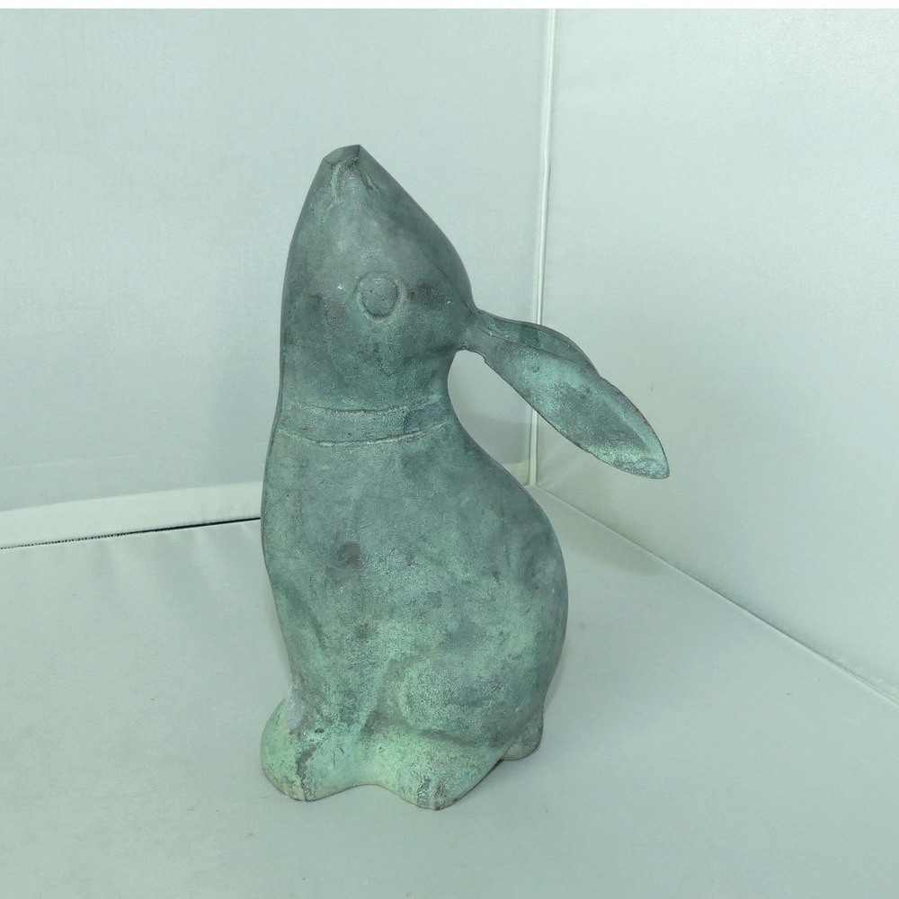 Vintage Style Verdigris Patina Rabbit Figurine Sitting Bunny Garden Statue 8.5"